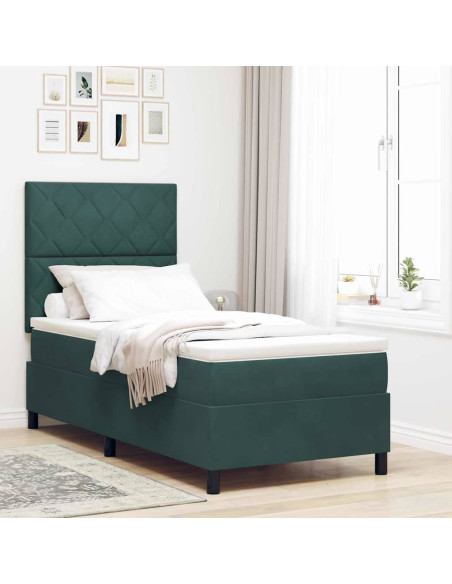 Letto a Sorgente LED Verde Scuro 100 x 200 cm Velluto