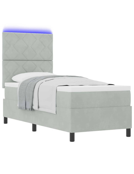 Letto a Sorgente LED Grigio chiaro 80 x 200 cm Velluto
