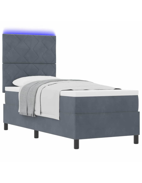 Letto a Sorgente LED Grigio scuro 80 x 200 cm Velluto