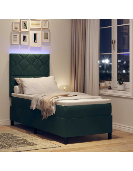 Letto a Sorgente LED Verde Scuro 80 x 200 cm Velluto