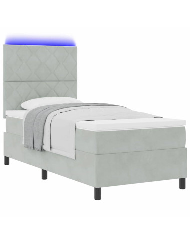 Letto a Sorgente LED Grigio chiaro 100 x 200 cm Velluto