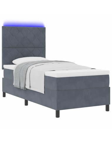 Letto a Sorgente LED Grigio scuro 100 x 200 cm Velluto