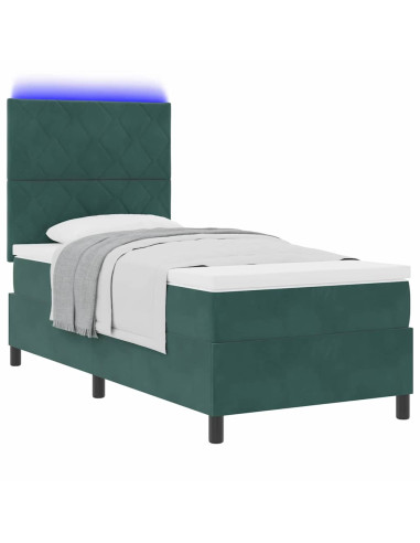 Letto a Sorgente LED Verde Scuro 100 x 200 cm Velluto