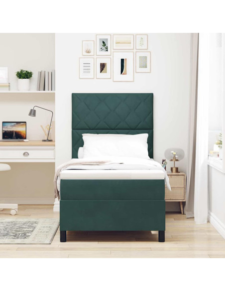 Letto a Sorgente LED Verde Scuro 100 x 200 cm Velluto