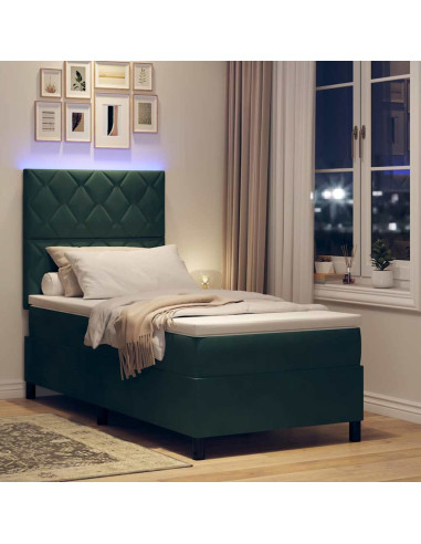 Letto a Sorgente LED Verde Scuro 100 x 200 cm Velluto