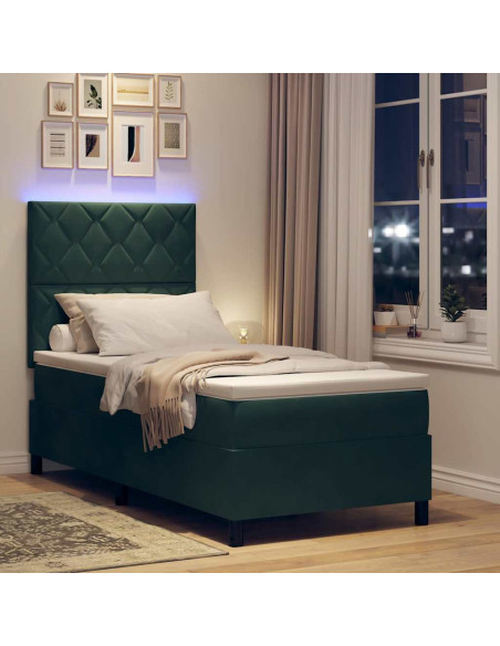 Letto a Sorgente LED Verde Scuro 100 x 200 cm Velluto