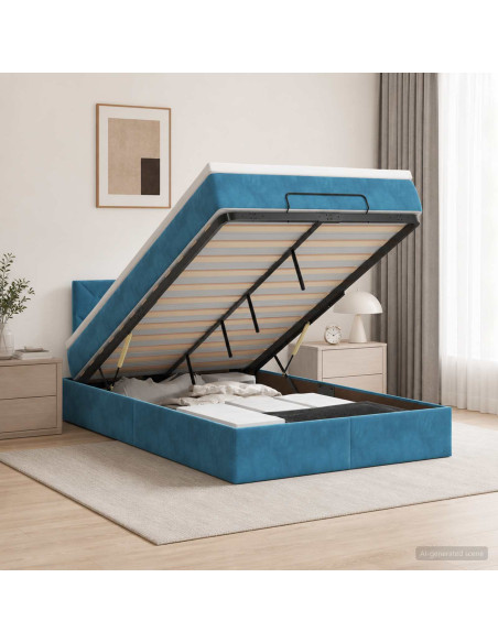 Letto Ottomano con Materasso e LED Blu scuro 120 x 200 cm