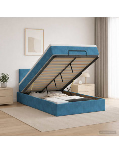 Letto Ottomano con Materasso e LED Blu scuro 120 x 200 cm