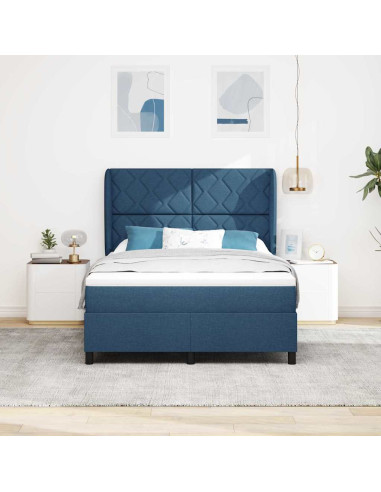 Letto a molle con testiera Blu 140 x 200 cm Tessuto