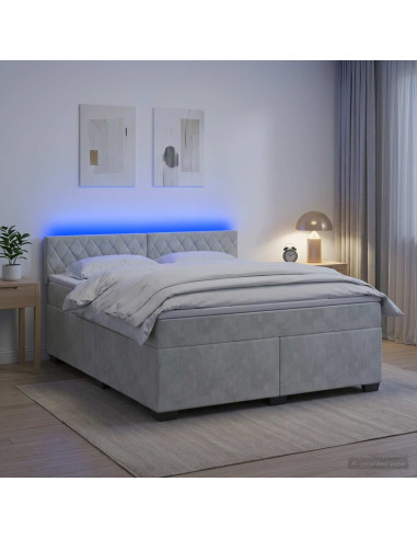 Letto con Box Spring, Materasso e LED Grigio Chiaro Velluto