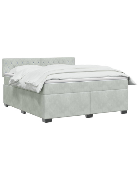 Letto con Box Spring, Materasso e LED Grigio Chiaro Velluto