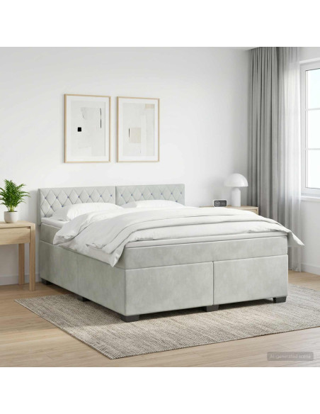 Letto con Box Spring, Materasso e LED Grigio Chiaro Velluto