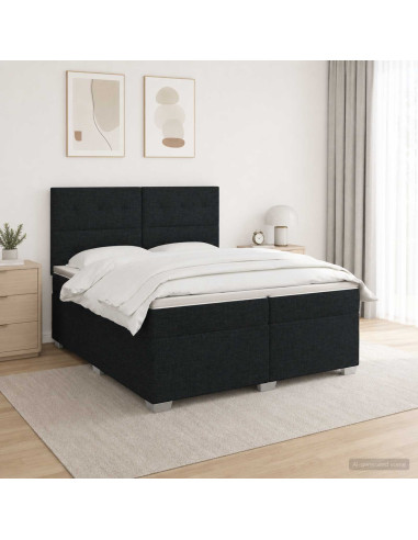 Letto box spring con materasso Nero 200 x 200 cm Tessuto