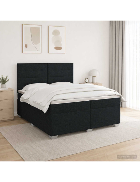 Letto box spring con materasso Nero 200 x 200 cm Tessuto