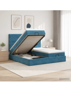 Letto ottomano con materasso 2 pz Blu Scuro Velluto