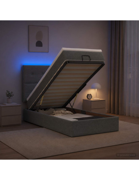 Letto Ottomano con Materasso e LED Grigio Scuro 90 x 190 cm