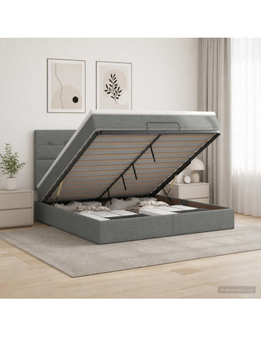 Letto Ottomano con Materasso e LED Grigio Scuro 180 x 200 cm