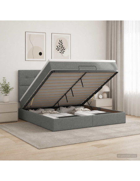 Letto Ottomano con Materasso e LED Grigio Scuro 180 x 200 cm