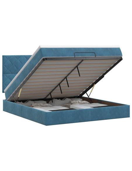 Letto ottomano con materasso Blu Scuro 140 x 200 cm Velluto