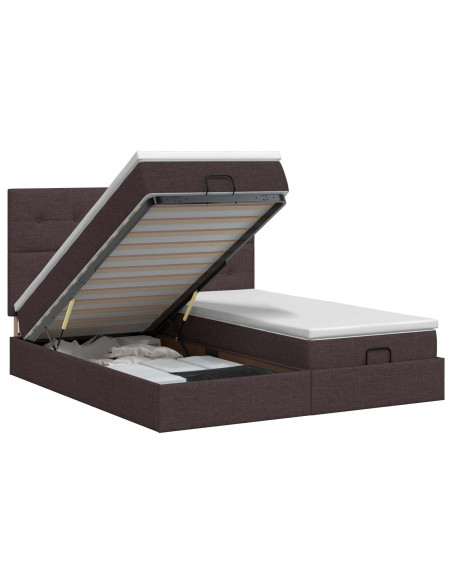 Letto ottomano con materasso 2 pz Marrone Scuro Tessuto