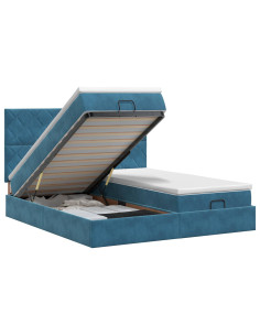 Letto ottomano con materasso 2 pz Blu Scuro Velluto 2