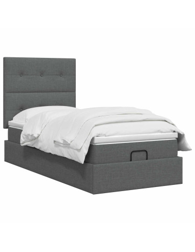 Letto Ottomano con Materasso e LED Grigio Scuro 90 x 190 cm