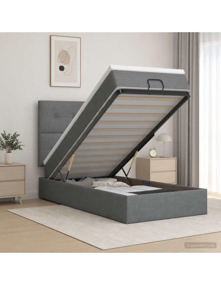 Letto Ottomano con Materasso e LED Grigio Scuro 90 x 200 cm