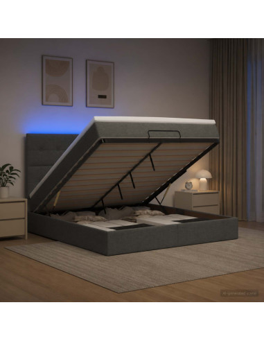 Letto Ottomano con Materasso e LED Grigio Scuro 180 x 200 cm