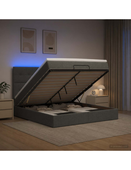 Letto Ottomano con Materasso e LED Grigio Scuro 180 x 200 cm