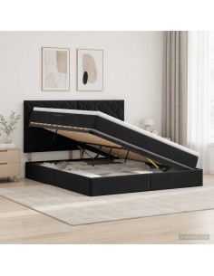 Letto con contenitore e materasso Nero 160 x 200 cm Velluto