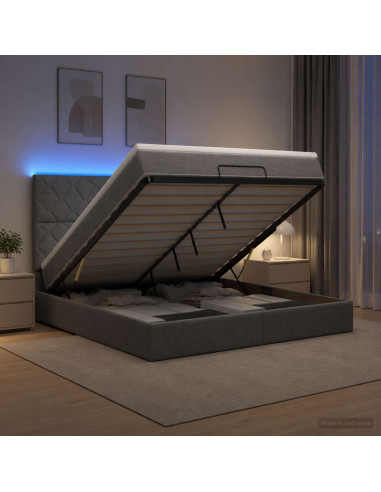 Letto Ottomano con Materasso e LED Grigio Scuro 140 x 200 cm