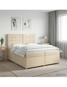 Letto box spring con materasso Crema 200 x 200 cm Tessuto