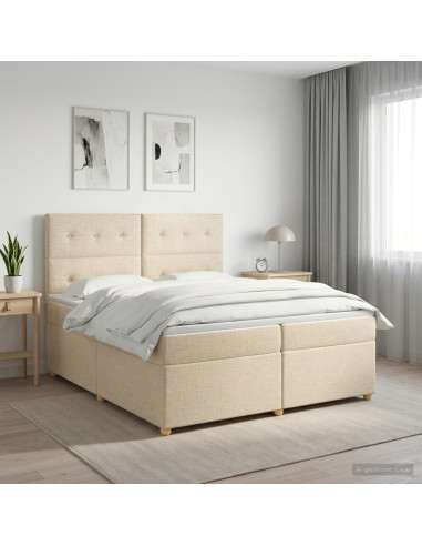 Letto box spring con materasso Crema 200 x 200 cm Tessuto