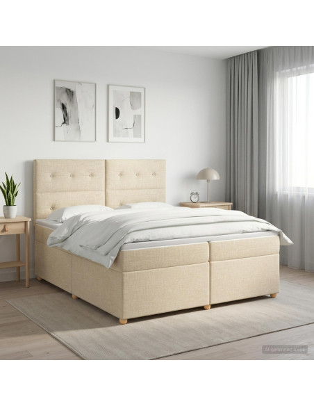 Letto box spring con materasso Crema 200 x 200 cm Tessuto