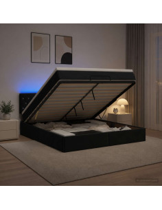Letto Ottomano con Materasso e LED Nero 140 x 200 cm Velluto