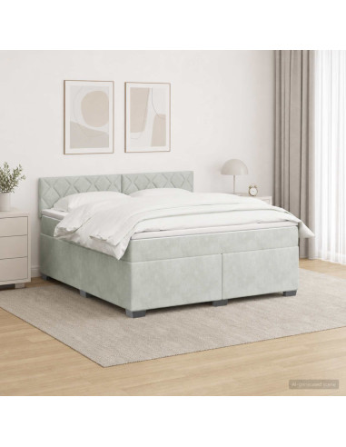 Letto con Box Spring, Materasso e LED Grigio Chiaro Velluto