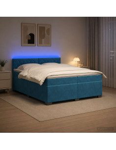 Letto con Box Spring, Materasso e LED Blu 200 x 200 cm Velluto