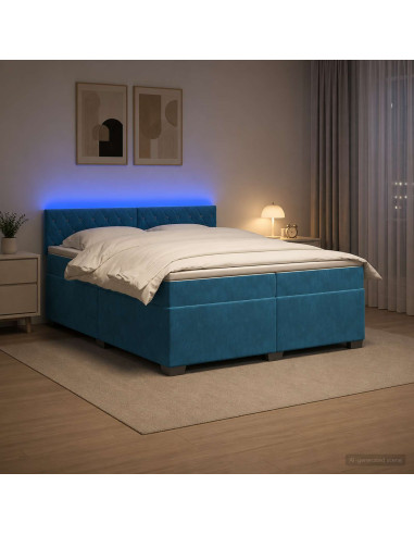 Letto con Box Spring, Materasso e LED Blu 200 x 200 cm Velluto