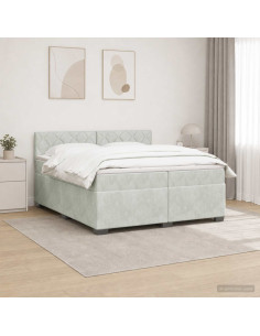 Letto con Box Spring, Materasso e LED Grigio Chiaro Velluto