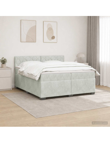 Letto con Box Spring, Materasso e LED Grigio Chiaro Velluto