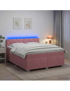 Letto con Box Spring, Materasso e LED Rosa 200 x 200 cm Velluto