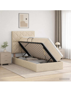 Letto con contenitore LED e materasso Crema 100 x 200 cm