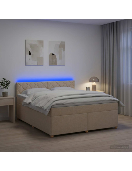 Letto box spring con materasso Crema 180 x 200 cm Tessuto
