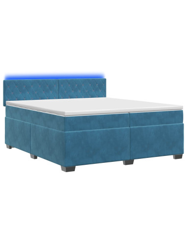 Letto con Box Spring, Materasso e LED Blu 200 x 200 cm Velluto