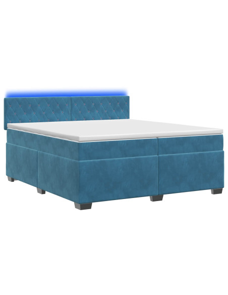 Letto con Box Spring, Materasso e LED Blu 200 x 200 cm Velluto