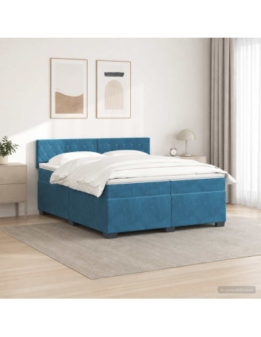 Letto con Box Spring, Materasso e LED Blu 200 x 200 cm Velluto
