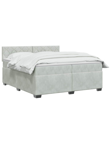 Letto con Box Spring, Materasso e LED Grigio Chiaro Velluto