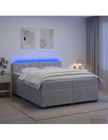 Letto con Box Spring, Materasso e LED Grigio Chiaro Velluto