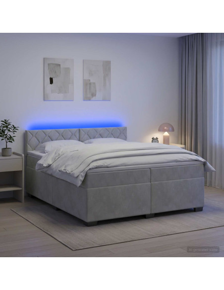 Letto con Box Spring, Materasso e LED Grigio Chiaro Velluto