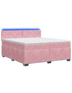 Letto con Box Spring, Materasso e LED Rosa 200 x 200 cm Velluto 2